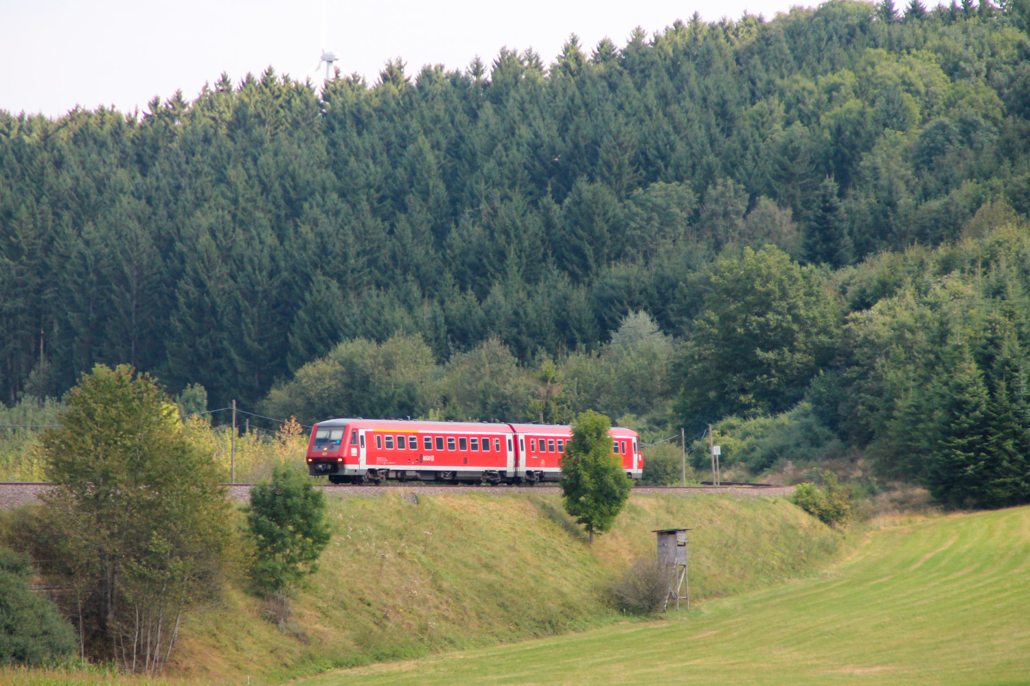 611 015 an einem Hochsitz bei Döggingen auf der Höllentalbahn, aufgenommen am 10.09.2016.