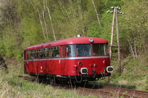 798 752 an einem Telegrafenmast bei Auringen auf der Ländchesbahn, aufgenommen am 08.04.2017.