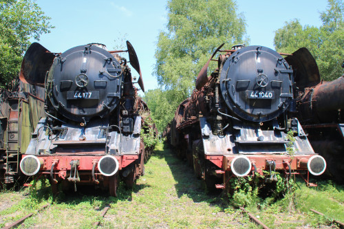 44 177 und 44 1040 stehen im Dampflokmuseum Hermeskeil, aufgenommen am 06.07.2017.