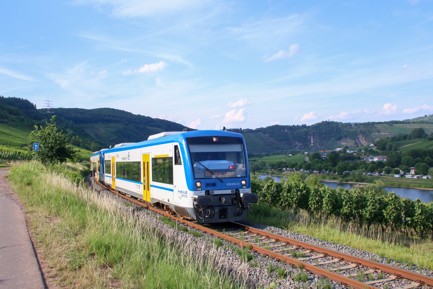 650 131 und 650 132 in den Weinbergen bei Reil auf der Moselweinbahn, aufgenommen am 07.07.2017.