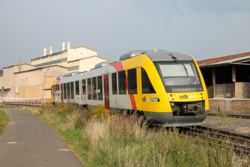 648 023 an den Didier-Werken in Mainzlar auf der Lumdatalbahn, aufgenommen am 07.09.2014.