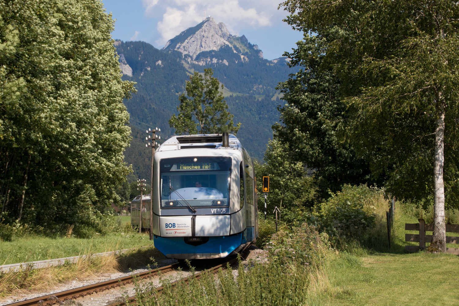 609 105 und 609 111 vor dem Wendelstein bei Aurach, aufgenommen am 18.07.2018.